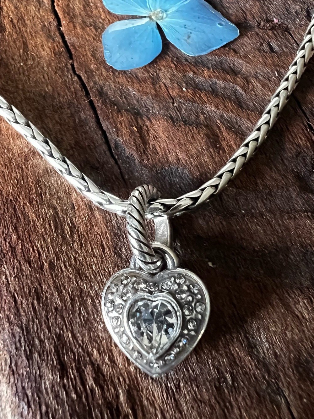 BRIGHTON Puffy Heart Pendant Dangle Pave Crystals Sparkling Large Charm Silver P